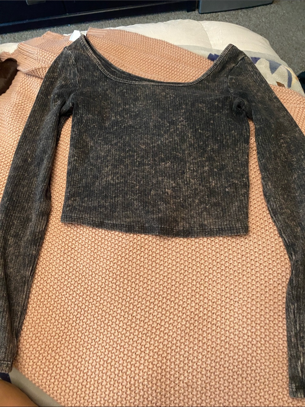wild fable Washed Black Ribbed Scoop-Neck Crop Top